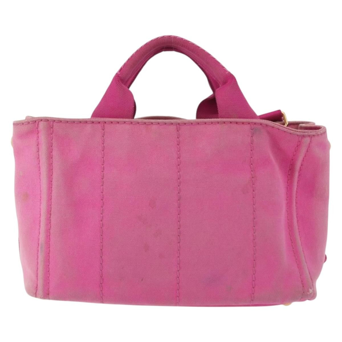 Prada PRADA Canapa PM Hand Bag Canvas 2way Pink Gold Authentic 162515