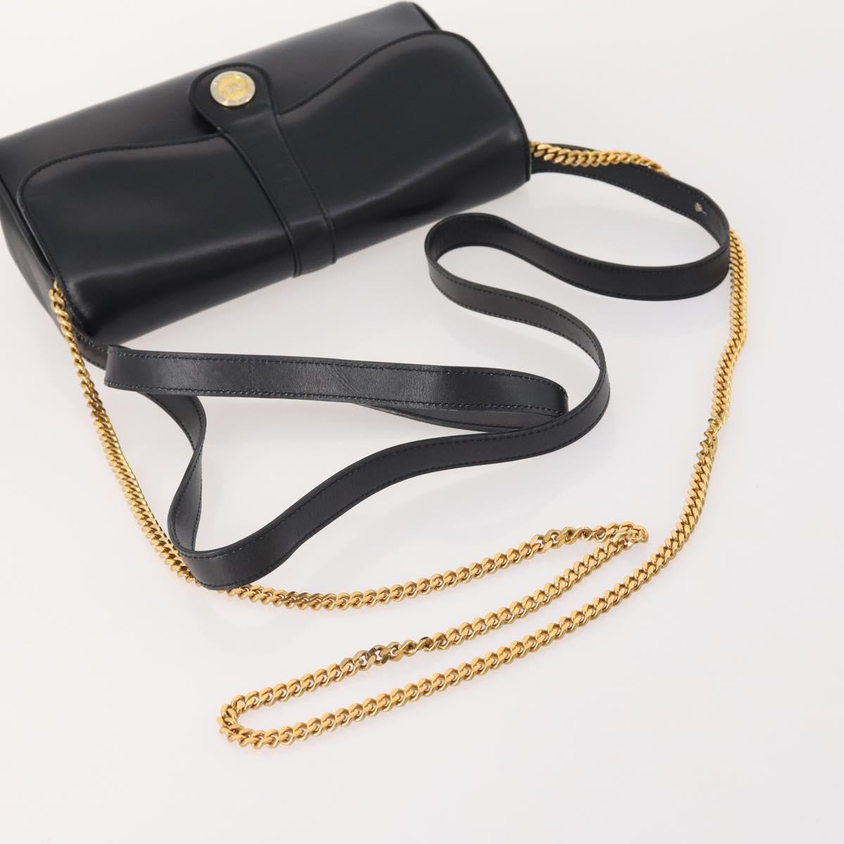 Celine CELINE Chain Shoulder Bag Leather Black Gold Authentic BAZ281