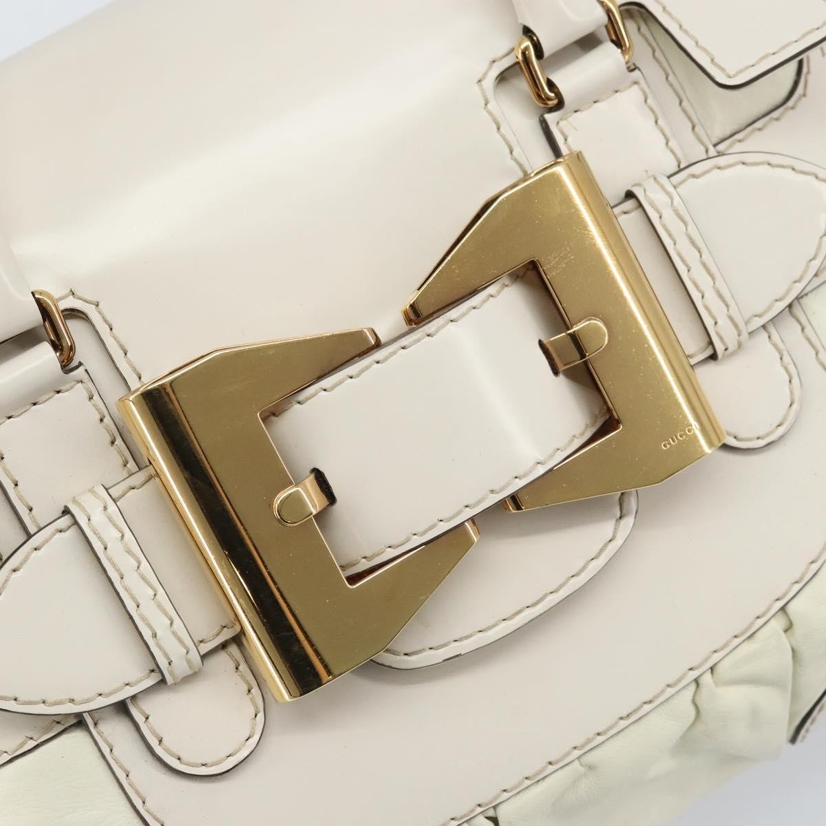 Gucci GUCCI Hand Bag Leather White Gold 189883 Authentic ka2690