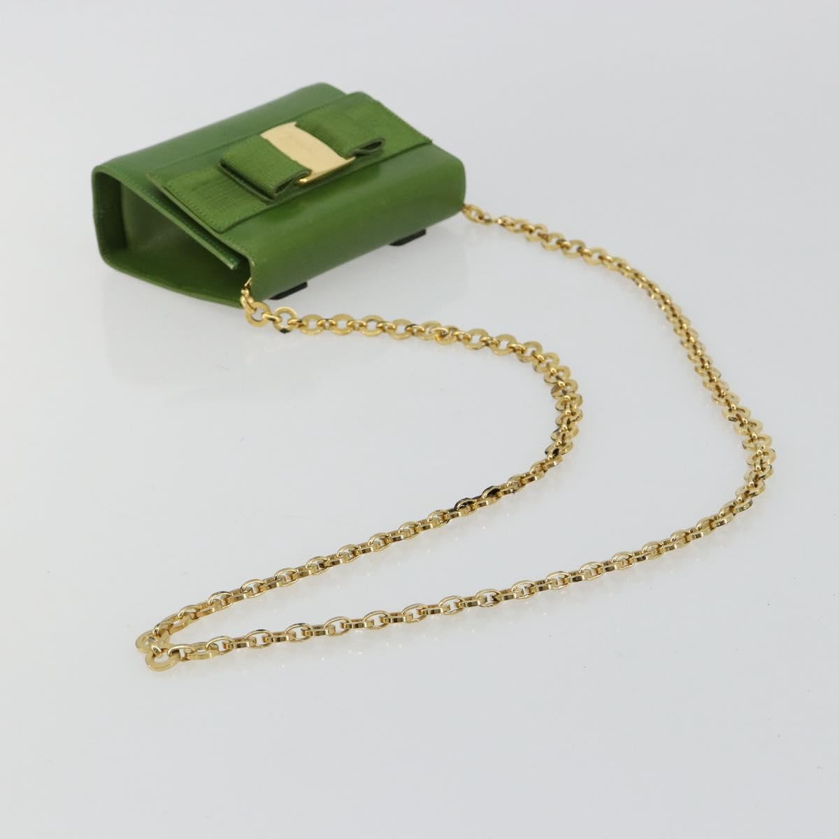 Salvatore Ferragamo Salvatore Ferragamo Vara Ribbon Chain Bag Leather Green Gold Authentic BA12890