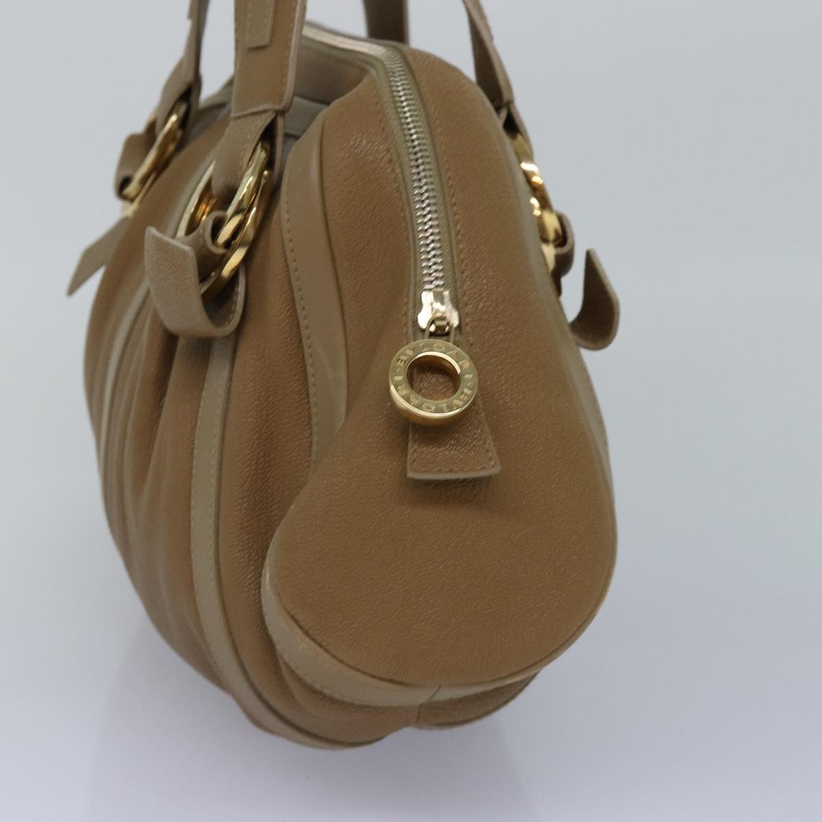 Bvlgari BVLGARI Hand Bag Leather Beige Gold Authentic yk14360