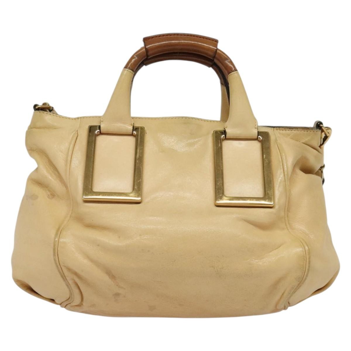 Chloé Chloé Chloe Etel Hand Bag Leather 2way Beige Gold Authentic am9018