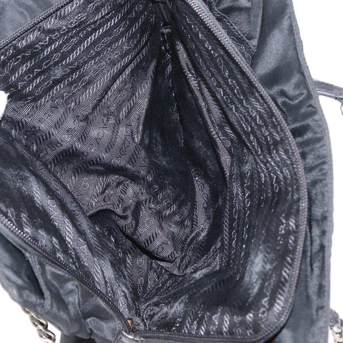 Prada PRADA Chain Shoulder Bag Nylon Black Silver Authentic 153059