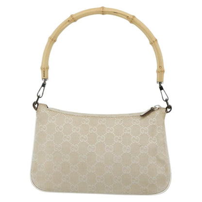 Gucci GUCCI GG Canvas Bamboo Hand Bag Silver Beige 001 3870 Authentic mr2402