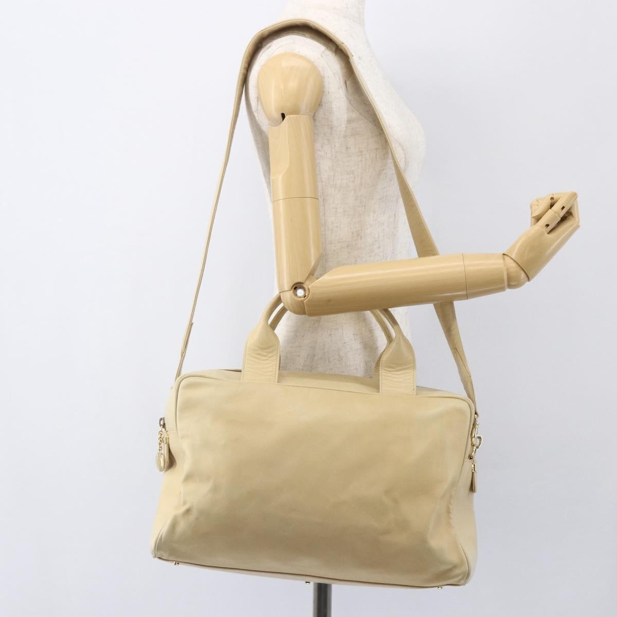 Gucci GUCCI Bamboo Hand Bag Leather 2way Beige Gold Authentic bs31889