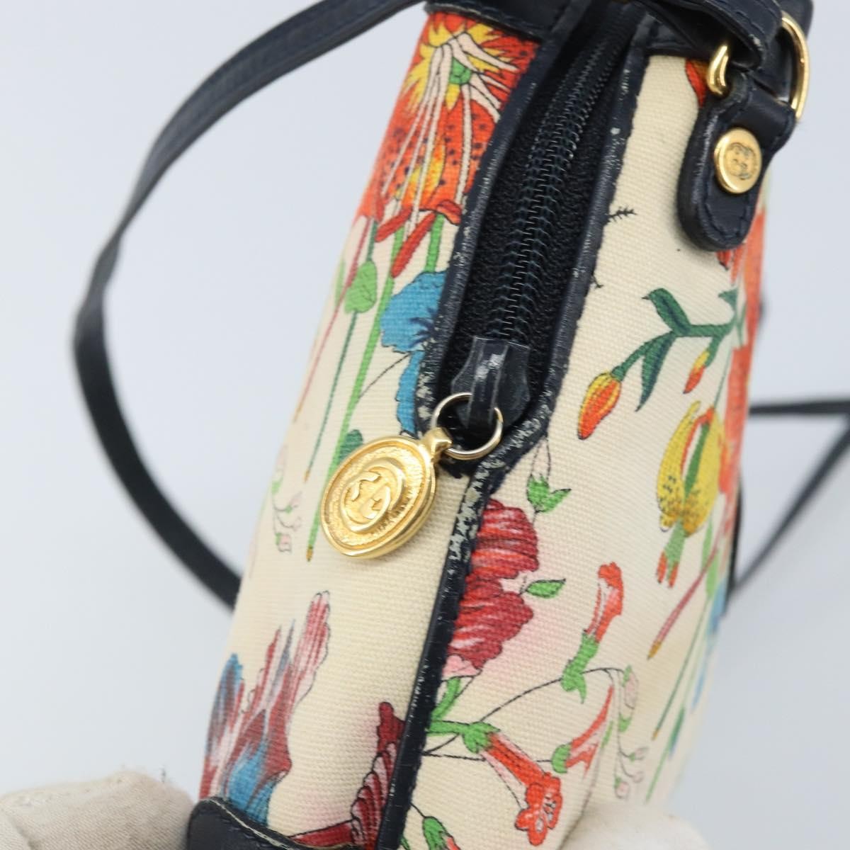 Gucci GUCCI Flora Shoulder Bag Canvas Leather White Gold 007 115 1093 Authentic ep13906