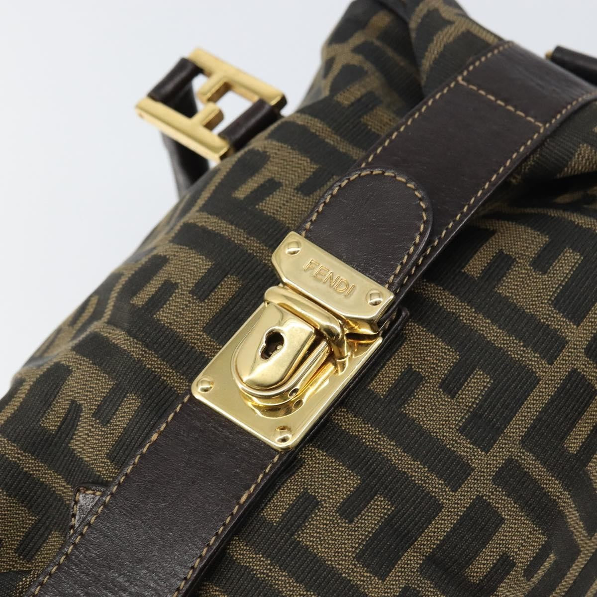 Fendi FENDI Zucca Canvas Hand Bag Black Brown gold Authentic 155701