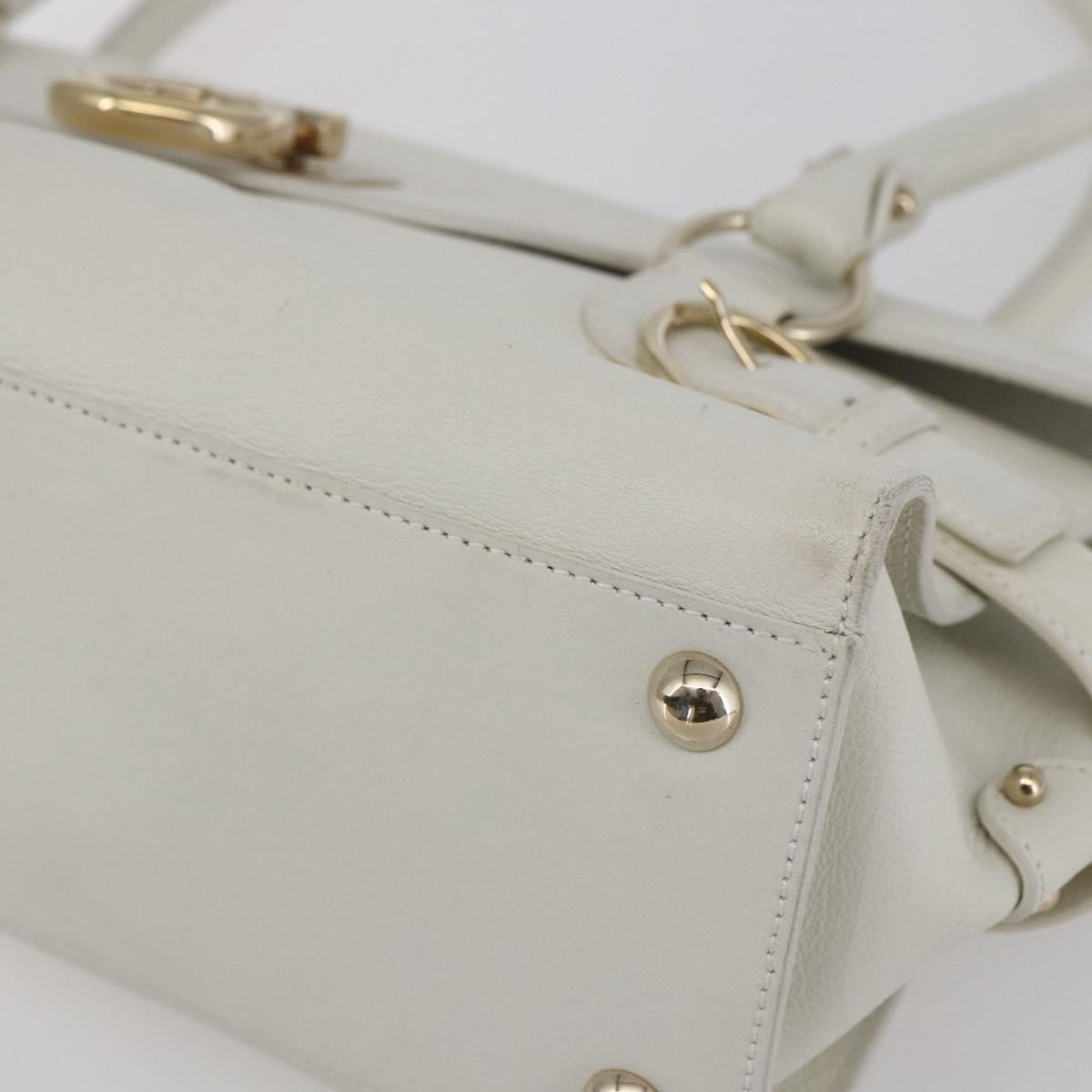Salvatore Ferragamo Salvatore Ferragamo Gancini Shoulder Bag Leather White Gold Authentic 154689