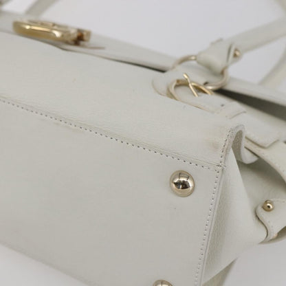 Salvatore Ferragamo Salvatore Ferragamo Gancini Shoulder Bag Leather White Gold Authentic 154689