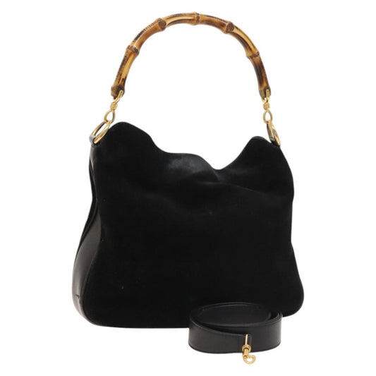 Gucci GUCCI Bamboo Shoulder Bag Suede 2way Black Gold 001 2404 16380 Authentic ti3280