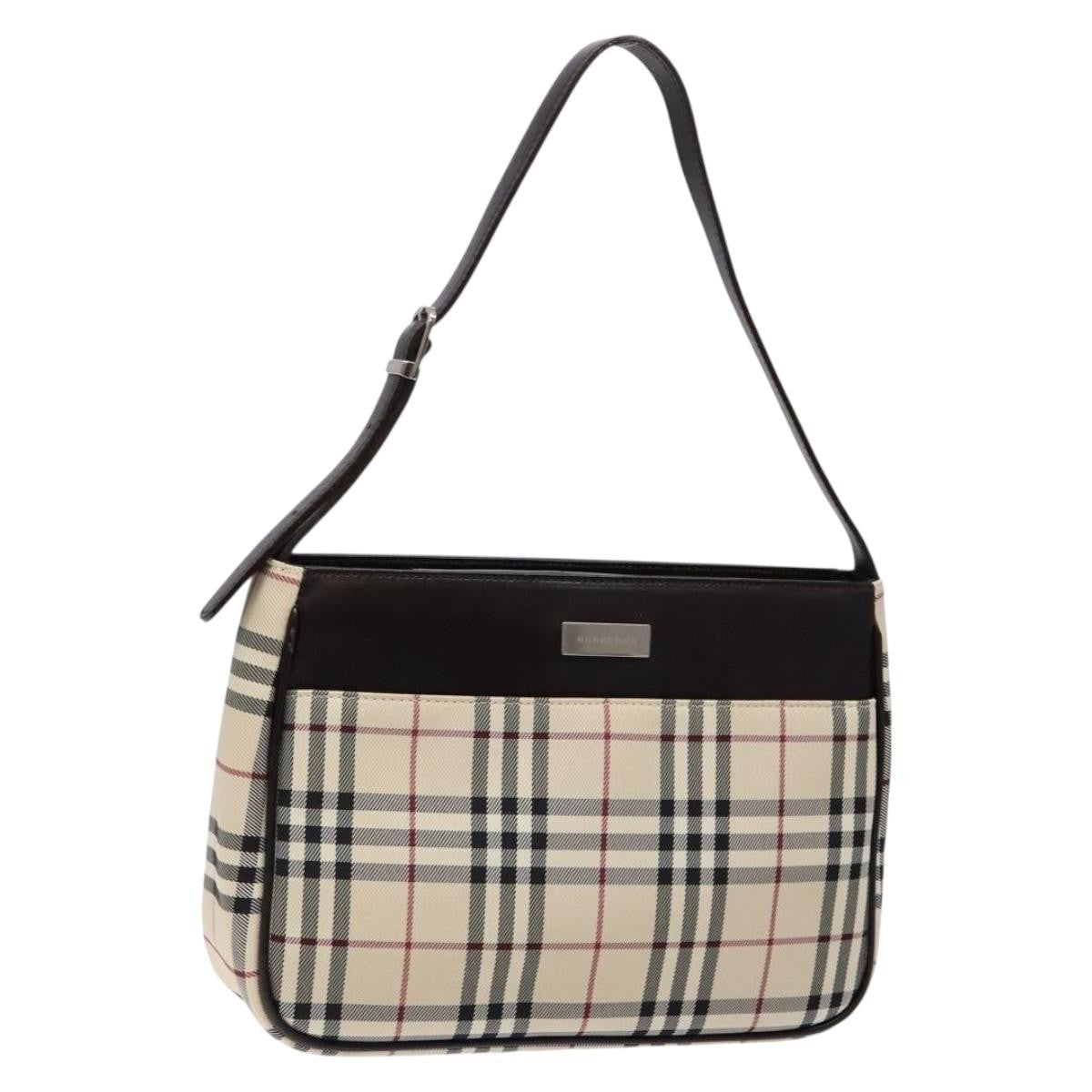 Burberry BURBERRY Nova Check Shoulder Bag Canvas Beige Silver Authentic 138176