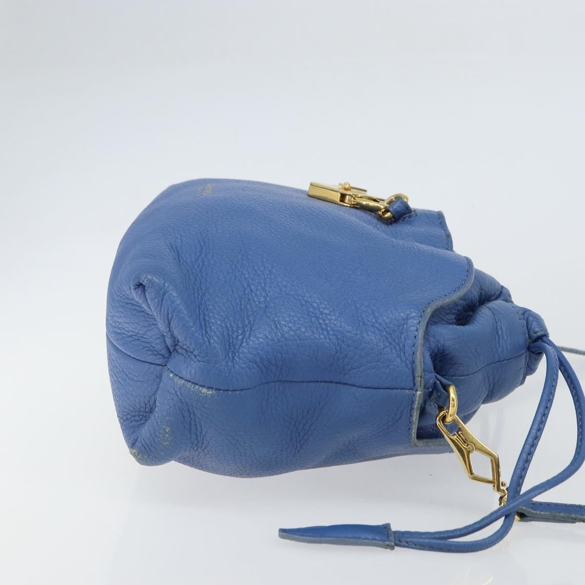Burberry BURBERRY Shoulder Bag Leather Blue Gold Authentic 157793