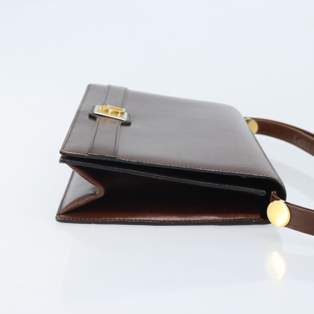 Dior Christian Dior Shoulder Bag Leather Brown Gold Authentic mr2273