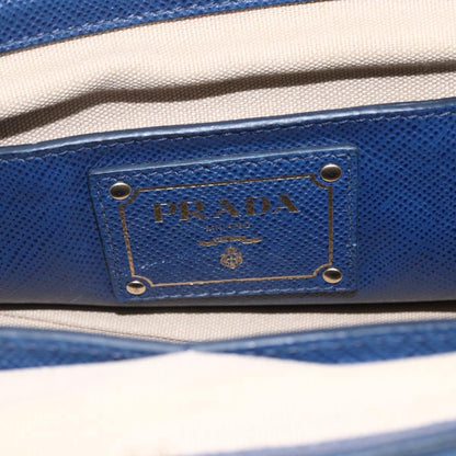 Prada PRADA Hand Bag Canvas 2way Beige Blue Authentic ka891