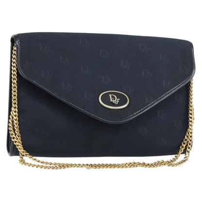 Dior Christian Dior Chain Shoulder Bag Canvas Navy Gold Authentic ti3507