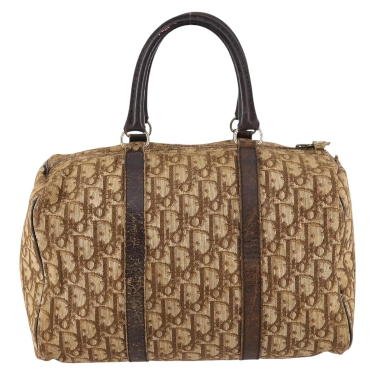 Dior Christian Dior Trotter Canvas Boston Bag Brown Gold Authentic 141365