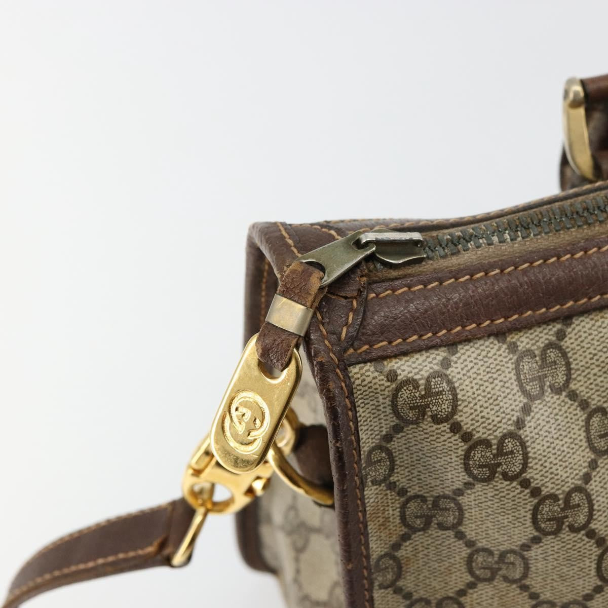 Gucci GUCCI GG Supreme Web Sherry Line Hand Bag PVC 2way Beige Gold Authentic ti3926