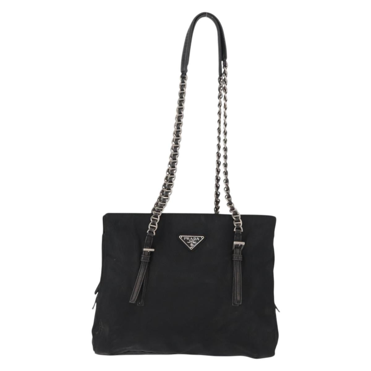 Prada PRADA Chain Shoulder Bag Nylon Black Silver Authentic 153059