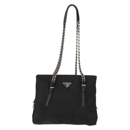 Prada PRADA Chain Shoulder Bag Nylon Black Silver Authentic 153059