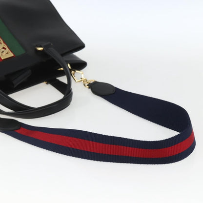 Gucci GUCCI Web Sherry Line Silvi Tote Bag Leather 2way Black Gold 453790 Authentic ki6344