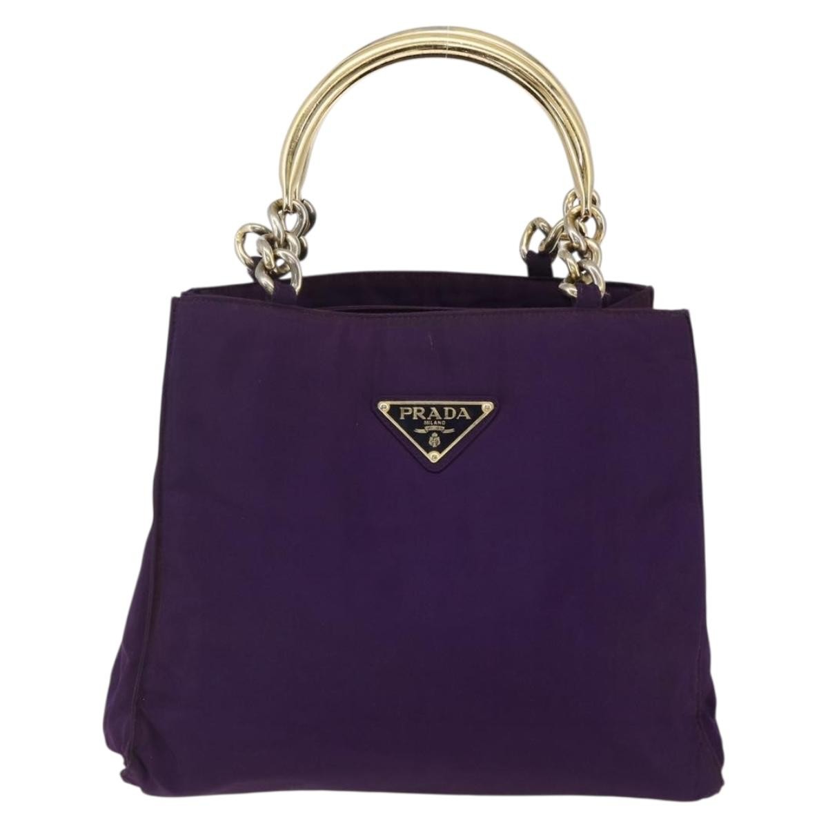 Prada PRADA Hand Bag Nylon Purple Gold Authentic ti3637