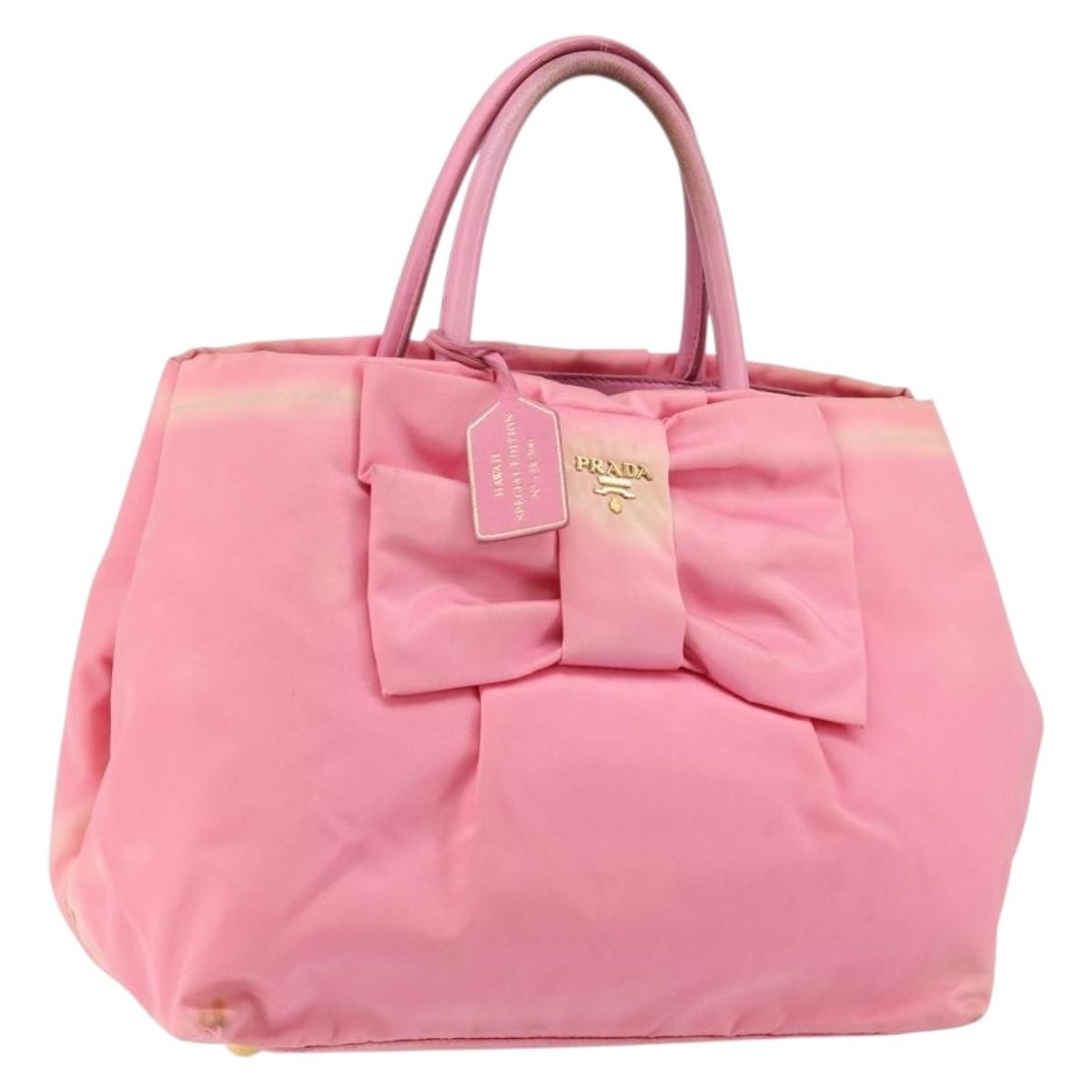 Prada PRADA Hand Bag Nylon Pink Gold Authentic 146881