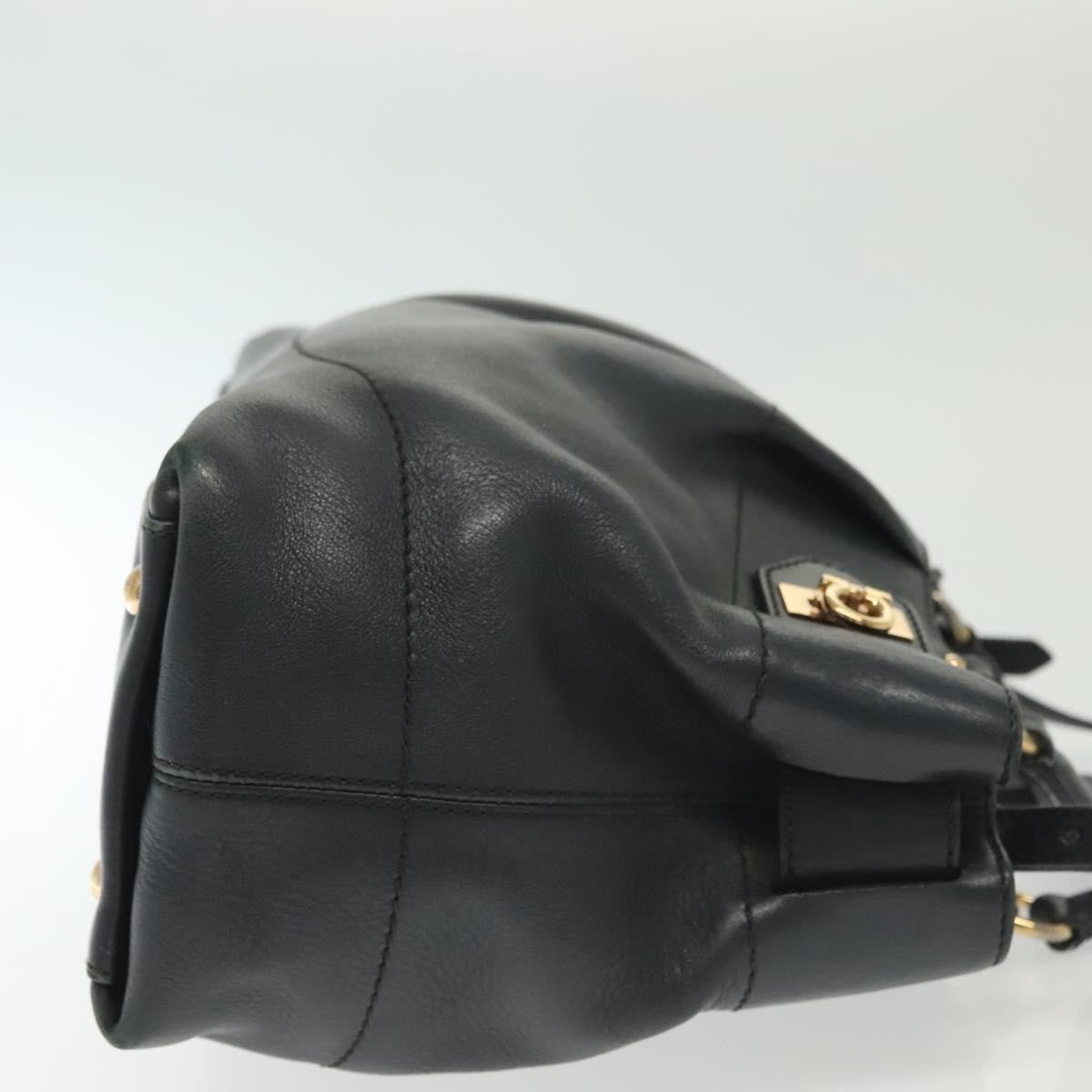 Salvatore Ferragamo Salvatore Ferragamo Gancini Hand Bag Leather 2way Navy Gold Authentic 141427