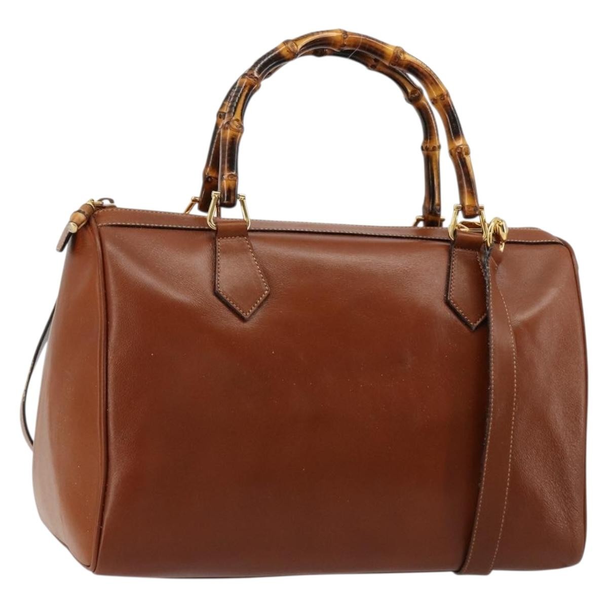 Gucci GUCCI Bamboo Hand Bag Leather 2way Brown Gold 000 122 0293 Authentic 181101