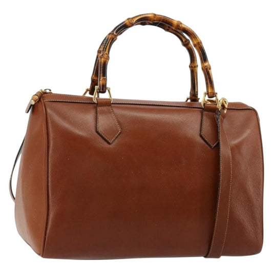 Gucci GUCCI Bamboo Hand Bag Leather 2way Brown Gold 000 122 0293 Authentic 181101