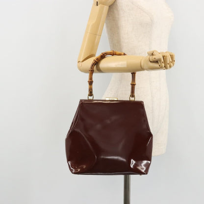 Gucci GUCCI Bamboo Hand Bag Patent leather Brown Gold 000 781 0295 Authentic 175307