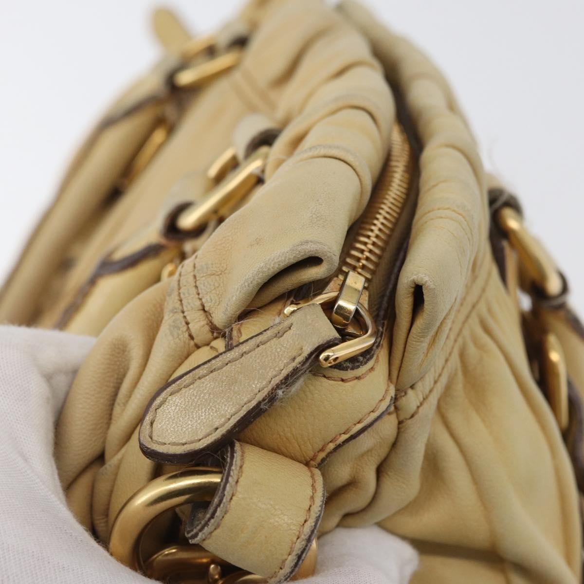 Prada PRADA Hand Bag Leather 2way Ivory Gold Authentic 173213