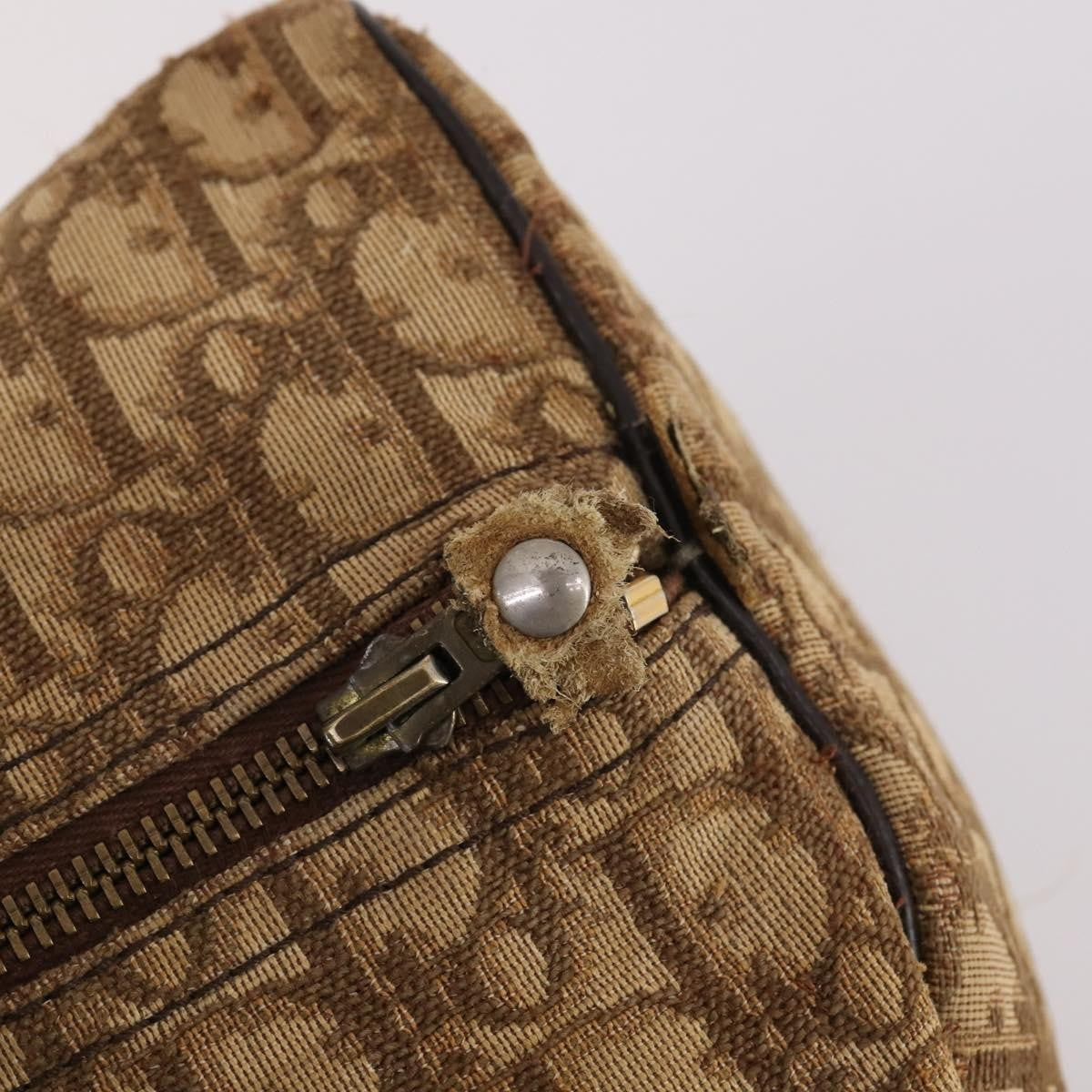 Dior Christian Dior Trotter Canvas Boston Bag Brown Gold Authentic 141365