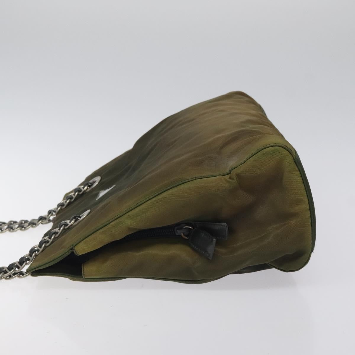 Prada PRADA Chain Shoulder Bag Nylon Khaki Silver Authentic 120140