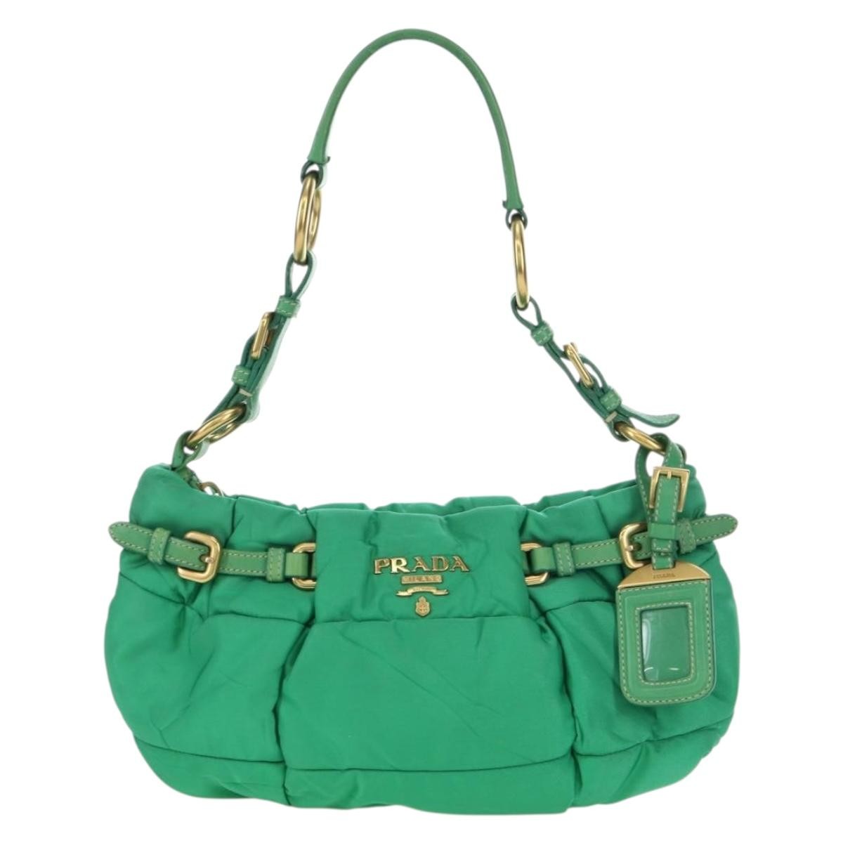 Prada PRADA Shoulder Bag Nylon Green Gold Authentic 156456