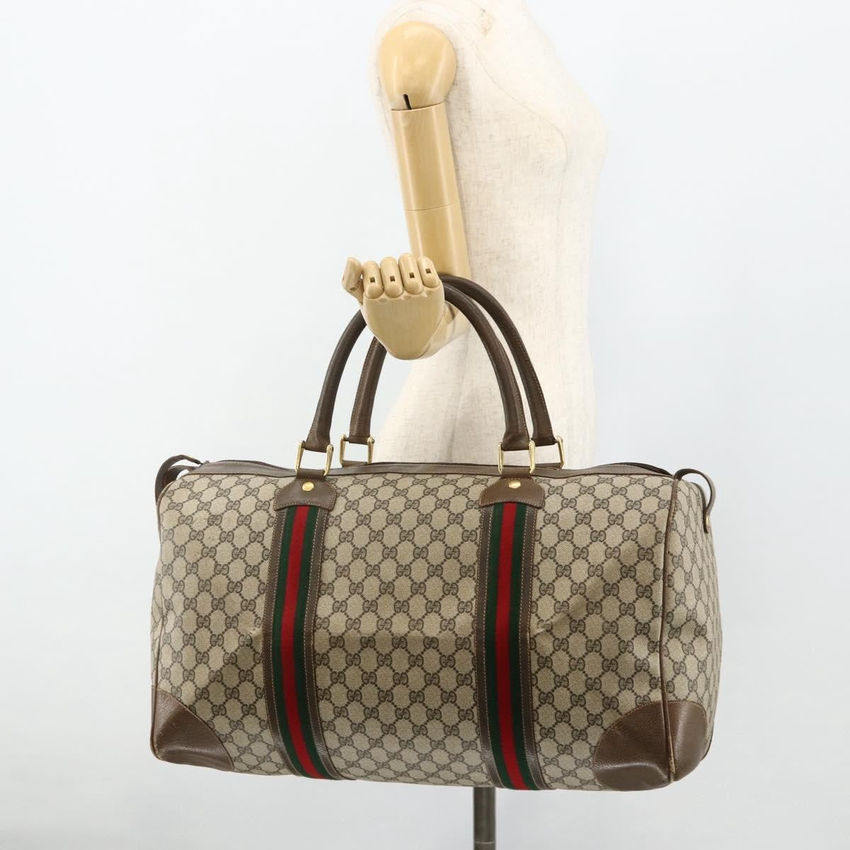 Gucci GUCCI GG Supreme Web Sherry Line Bag PVC Beige Gold 001 25 424 Authentic mr1686
