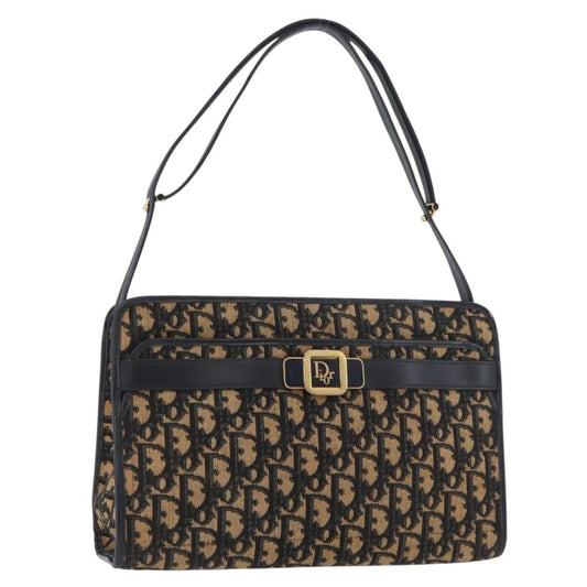 Dior Christian Dior Trotter Canvas Shoulder Bag Navy Gold Authentic 181395