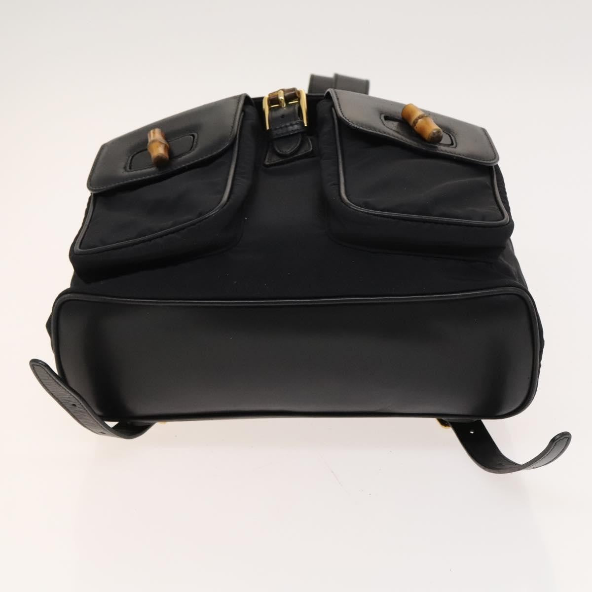 Gucci GUCCI Bamboo Backpack Leather Black Authentic th5812 Bag