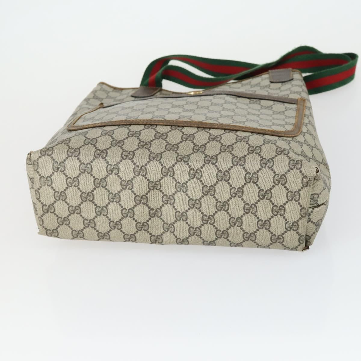Gucci GUCCI GG Supreme GG Plus Web Sherry Line Bag PVC 4 Set Beige Green Authentic 160748
