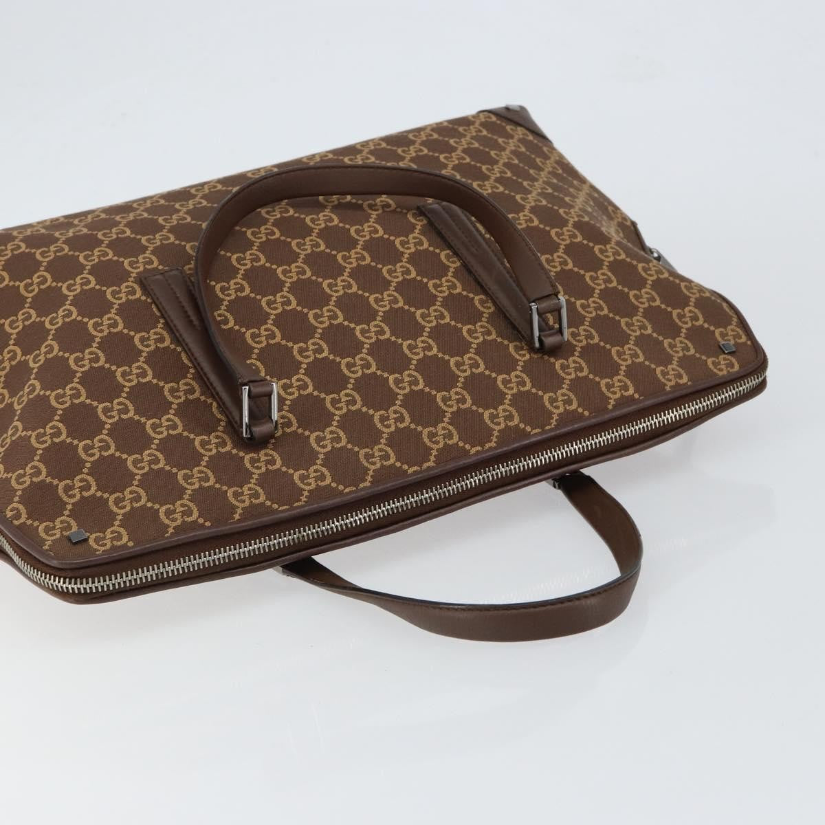 Gucci GUCCI GG Canvas Hand Bag Leather Brown Gold Authentic 149459
