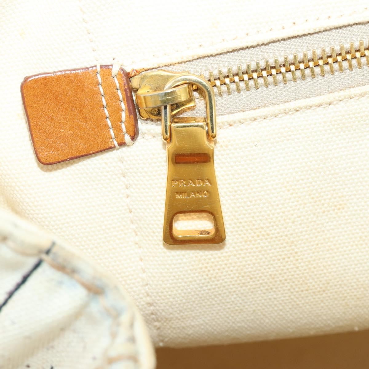 Prada PRADA Canapa GM Hand Bag Canvas Ivory Gold Authentic YKZ040