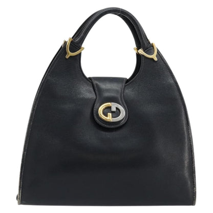 Gucci GUCCI Hand Bag Leather Navy Gold Authentic 177664