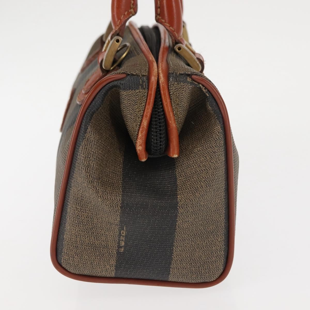Fendi FENDI Pecan Canvas Hand Bag PVC Black Brown Authentic 146281