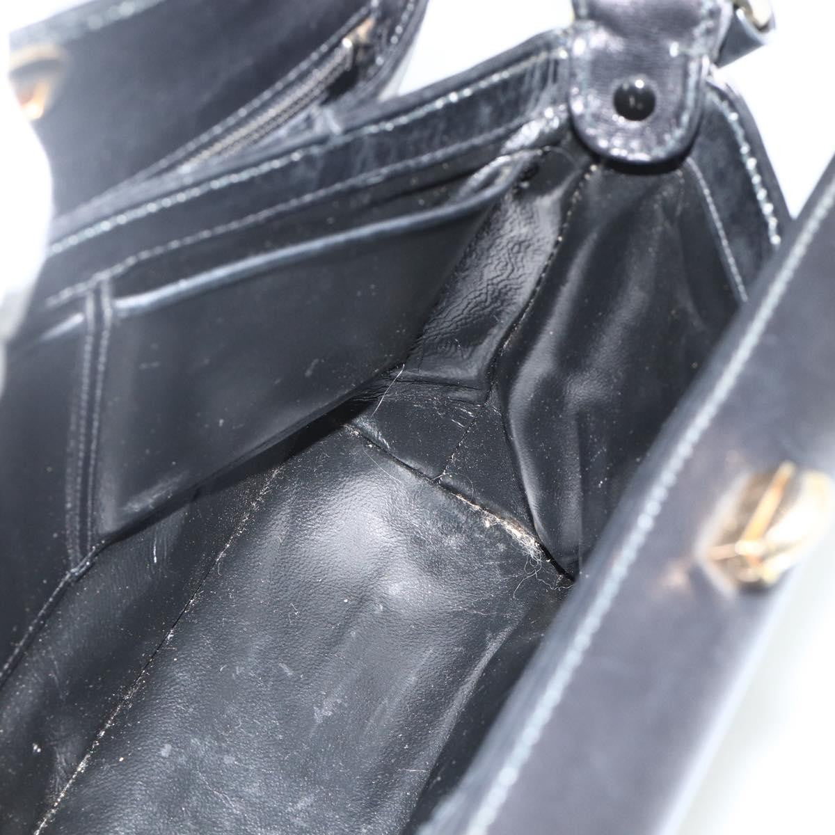 Gucci GUCCI Hand Bag Leather Black Gold Authentic ka4348