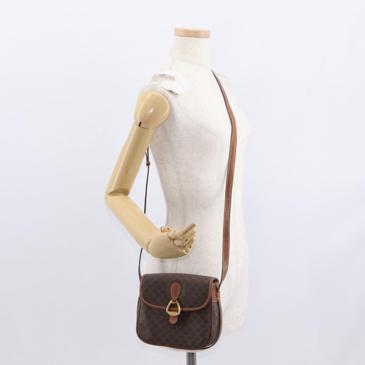 Celine CELINE Macadam Canvas Shoulder Bag PVC Leather Brown Gold Authentic BA9074