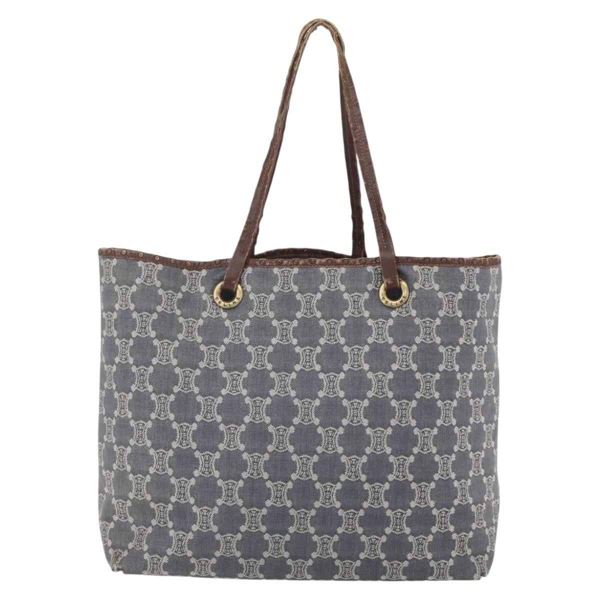 Celine CELINE Paris Macadam Canvas Tote Bag Blue Gold Authentic 157143