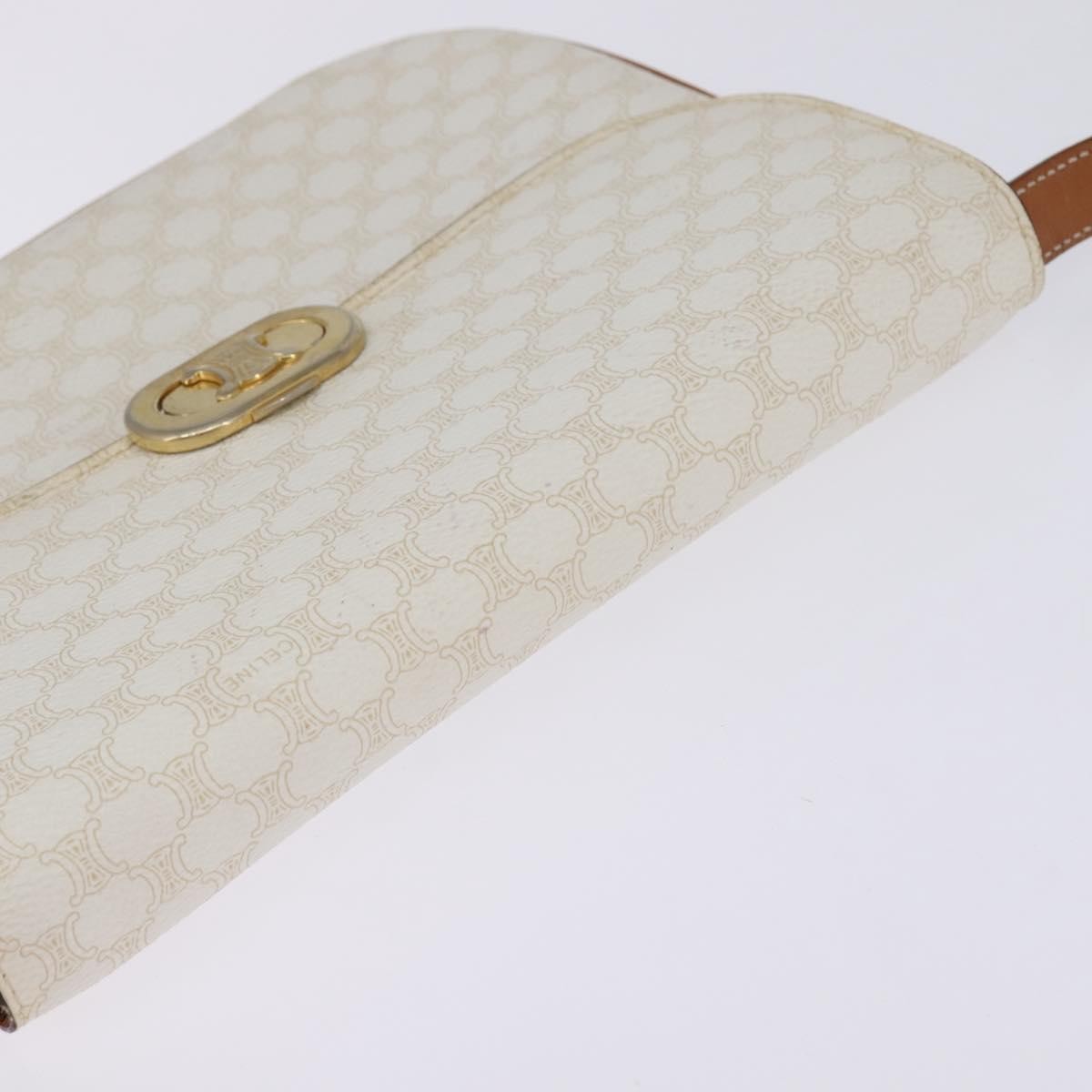 Celine CELINE Macadam Canvas Shoulder Bag PVC Leather White Gold Authentic 146823