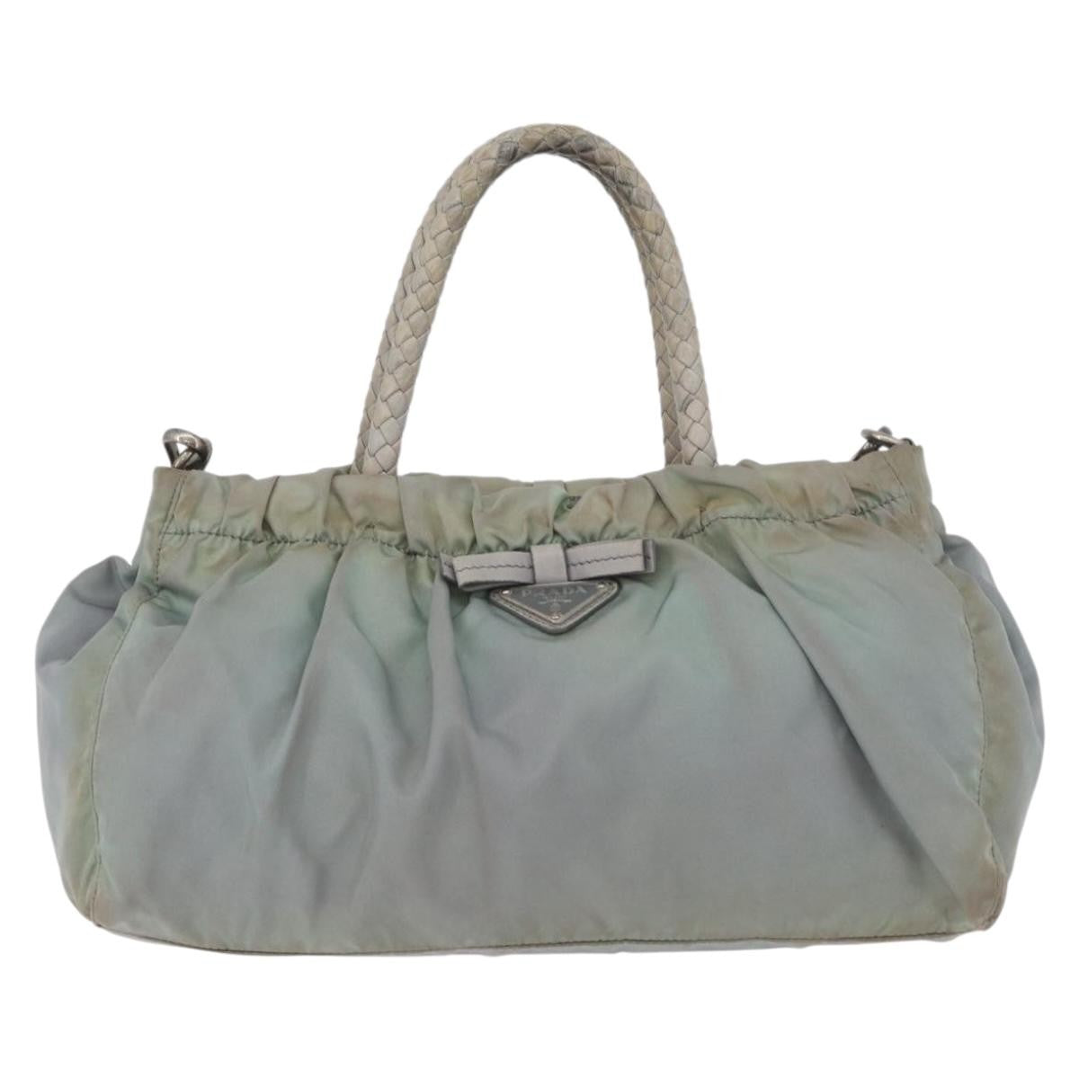 Prada PRADA Hand Bag Nylon 2way Green Silver Authentic YKZ274