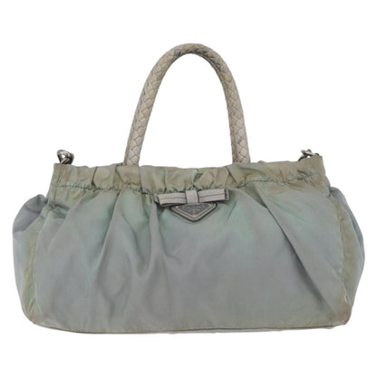 Prada PRADA Hand Bag Nylon 2way Green Silver Authentic YKZ274