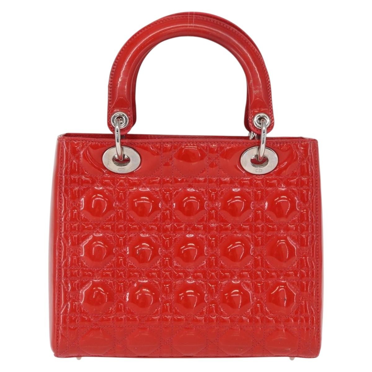 Dior Christian Dior Canage Hand Bag Patent leather Red Silver Authentic 162851