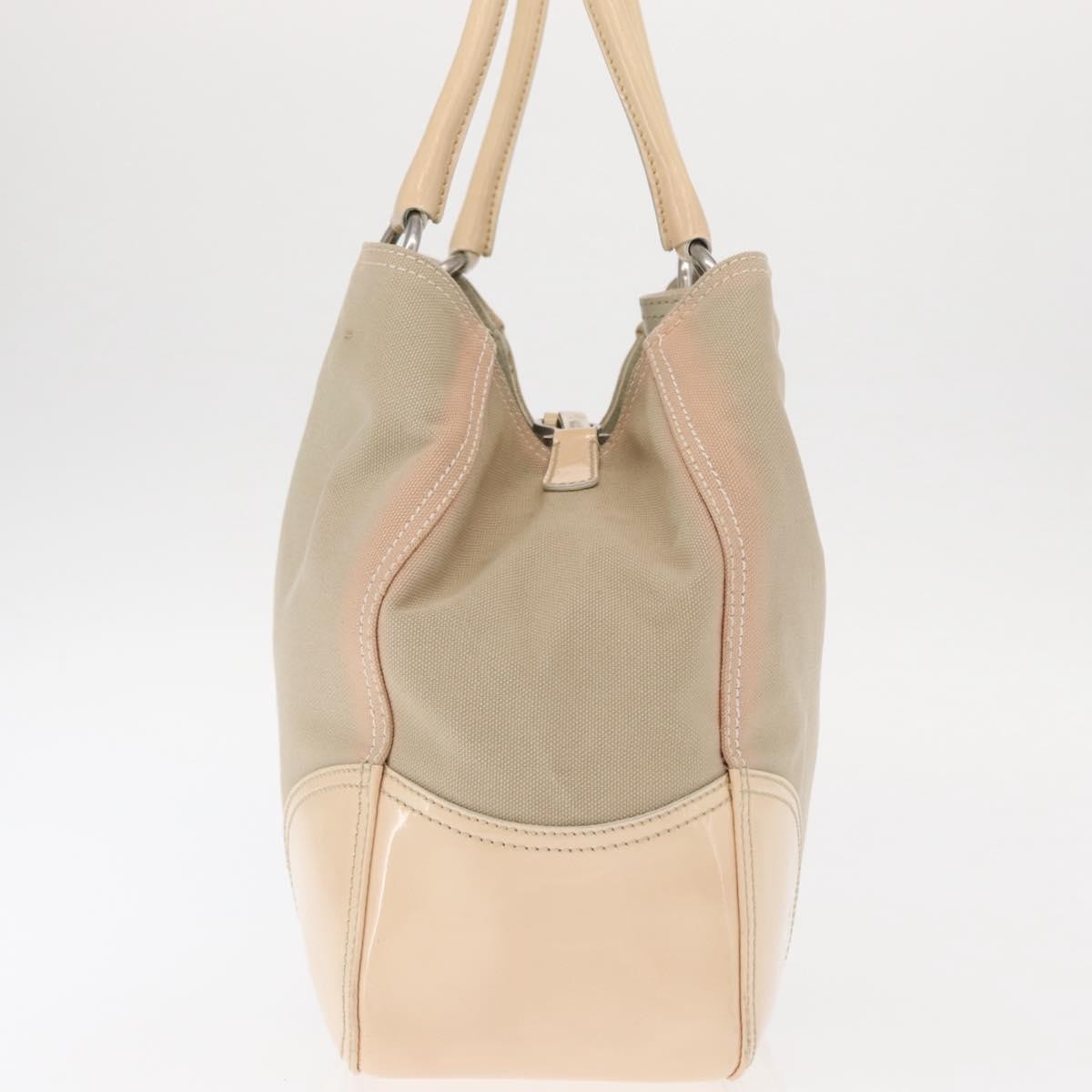 Prada PRADA Tote Bag Canvas Leather Beige Silver Authentic 160268